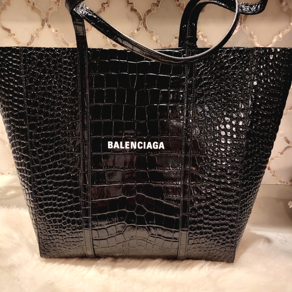Balenciaga large logo SHOPPER tote croc embossed leather new